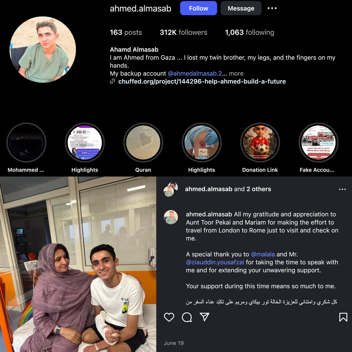 zesqyb's tweet photo. 🚨 Fake account and fundraiser with over $17k raised - please share

This account @_ahmed_gaza_ (https://t.co/eFLxWuKPKG) is impersonating a real Ahmed who was evacuated from Gaza to Italy after losing both of his legs. They are using his photos to run a fake fundraiser on Chuffed that has already raised nearly $17k.

Ahmed’s real Instagram (over 300k followers) has a completely different fundraiser link. This same fake link is being promoted by DOZENS of other scam accounts here on X that all take the photos of people from Gaza and ask for donations to this link.

To avoid scams and ensure your money goes where intended, donate to campaigns verified by @RadioWatermelon, @gazafunds, or those listed on the @ll4gaza website.

I have plenty of proof and will try to make a longer post in the next week when I have time.

Meanwhile, go to https://t.co/Crcu9mg5dd and select "report campaign" at the bottom.
And if anyone has any connections at @Chuffed, DM me.