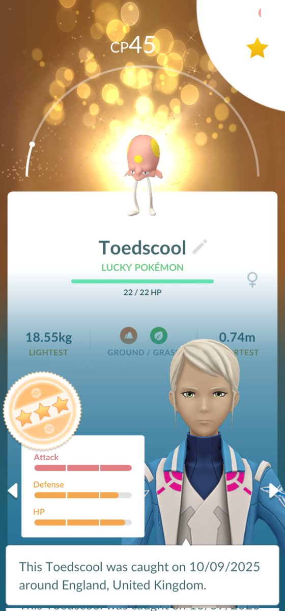 LegionAxle's tweet image. A mate (Gingey0012) and I were lucky to get 4 lucky trades in a row 😱🥳...... 

It was the 1st time we both had an encounter with #Toedscool. Both 0-star ratings but check it out after we swapped. 
#LuckyTrade #PokemonGO #hundo