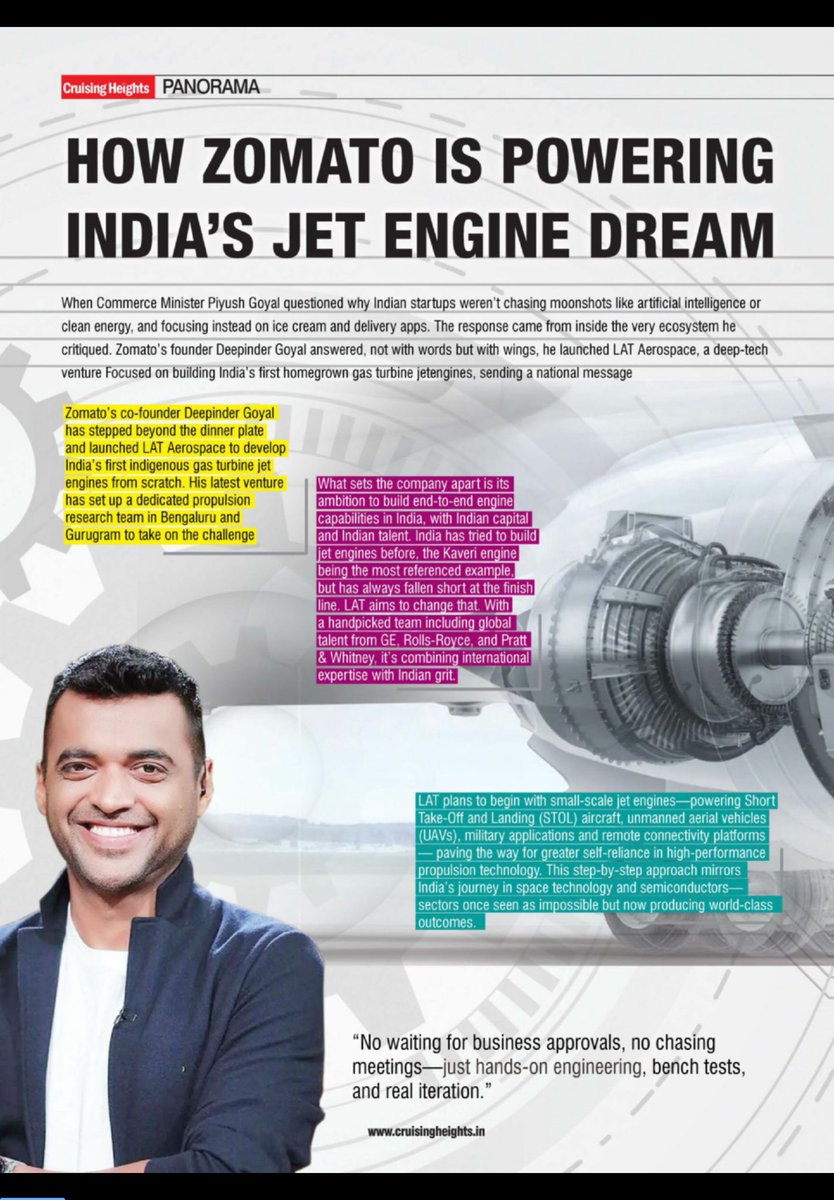 indimasala's tweet image. Good initiative by @deepigoyal while top legacy companies shy away he is taking risk🫡 kudos
#aviation #jetengine #jet