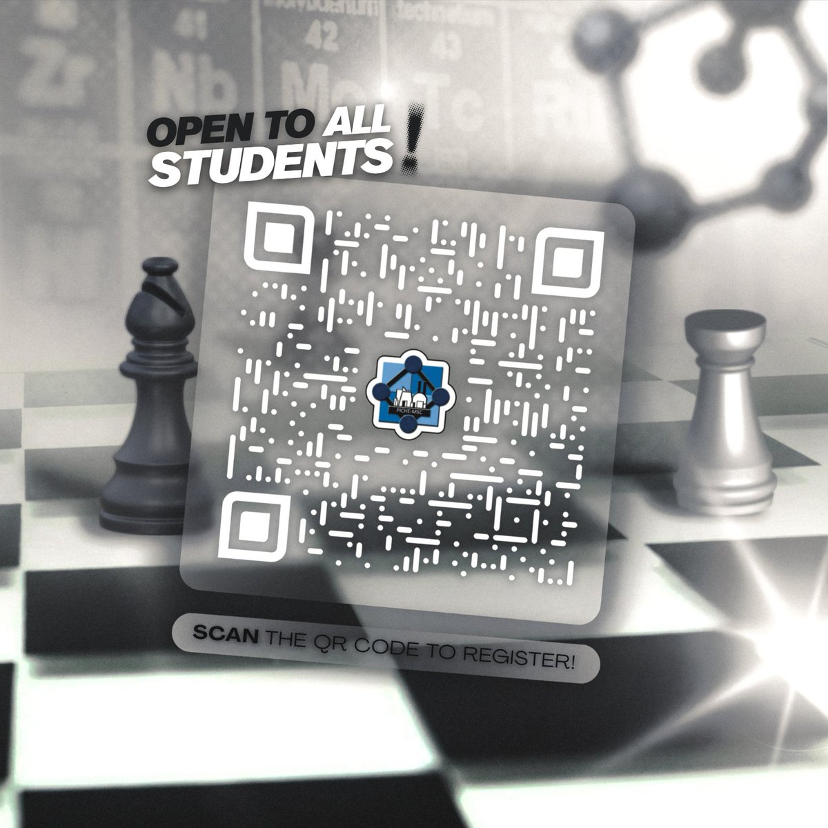 pichemsc's tweet photo. Ready to make your smartest move? 🧠⚡

Join ChECKMATE: A General Knowledge Quiz Bee this Sept 17, 1–6 PM at AVR 2!

Team up, compete, and win exciting prizes!✨

Register now: https://t.co/Vhh7d8IHZo

#CHECKMATE 
#PIChEMSC 
#ChEWeek2025 https://t.co/ECLnBbJor9