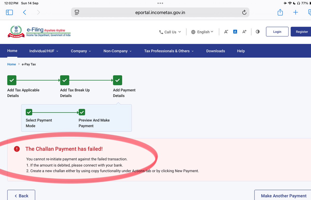 dvhubli's tweet photo. ⁦@nsitharaman⁩ ⁦I’ve to pay advance tax(AY26-27) &amp; a dozen attempts have failed. Amount is not the highest so will you give me an extra day (travelling tomorrow). Fire the collector of direct tax for this. We are supposed to be IT Savvy @nsitharamanoffc⁩ https://t.co/Z1RS2IEoW6