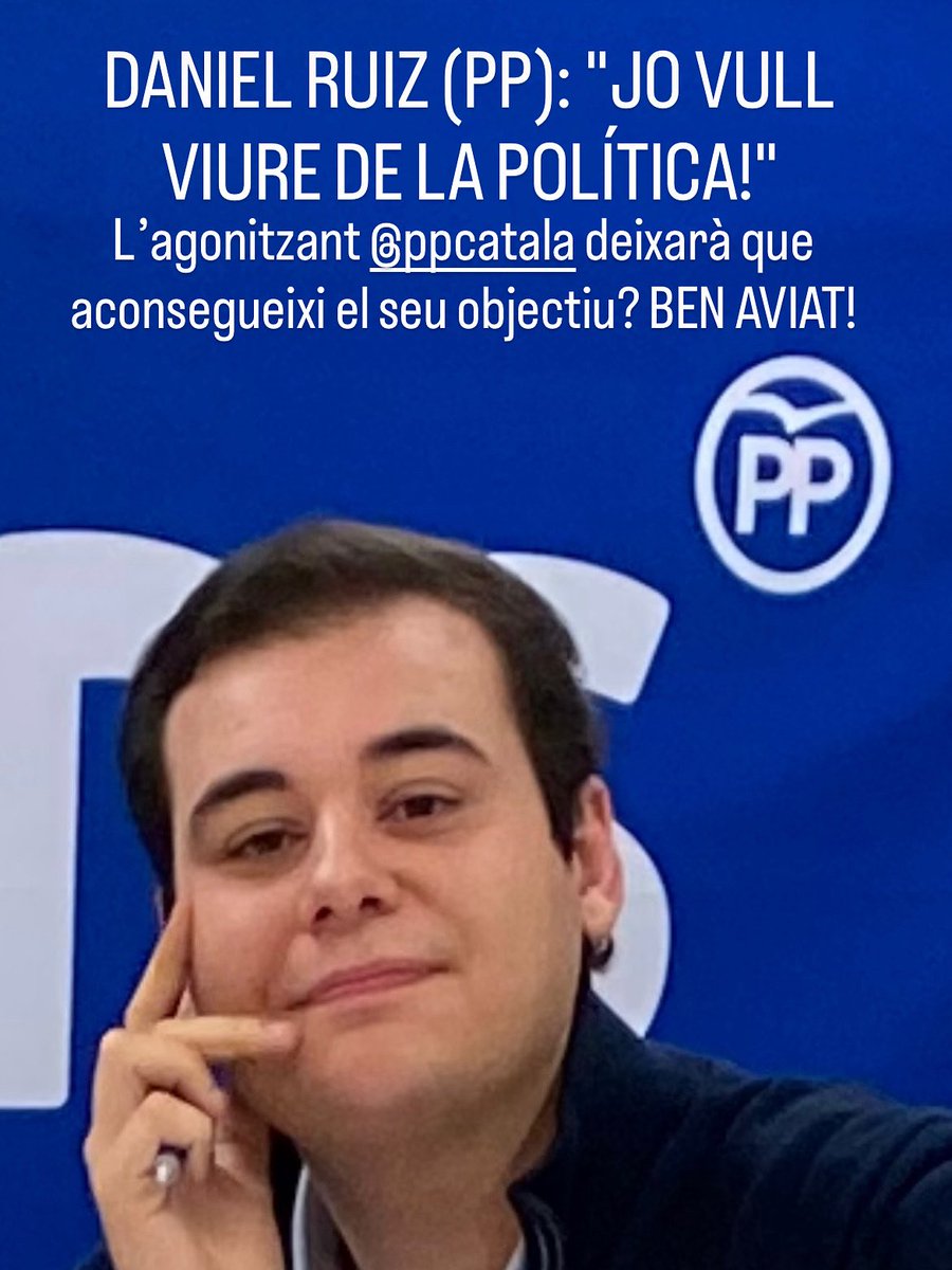 Nuevo presidente <a href="/PPC_Girona/">PPC Girona</a>: "QUIERO VIVIR DE LA POLÍTICA". 

Imagen bochornosa. Menuda vergüenza. Dimite <a href="/JaumeVeray/">Jaume Veray Cama</a>, después de dos años solicitándole los números y ponen al más ceporro de Gerona.

El <a href="/PPCatalunya/">PP de Catalunya</a> muere. Y todo ello, gracias a <a href="/santirodriguez/">Santi Rodríguez</a> y <a href="/DolorsMM/">Dolors Montserrat</a> 👈