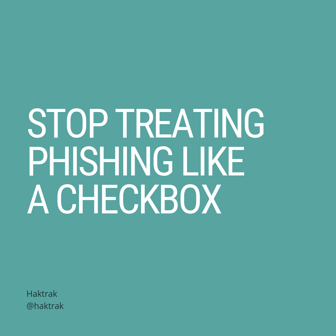 hak_trak's tweet photo. Phishing training isn't enough.
Do this: clear policies, 5-min training, simple reporting. Lead by example. Where start? info@haktrak.com

#cybersecurity #securityculture #infosec #phishing #employeeawareness https://t.co/apQN5L2c8W