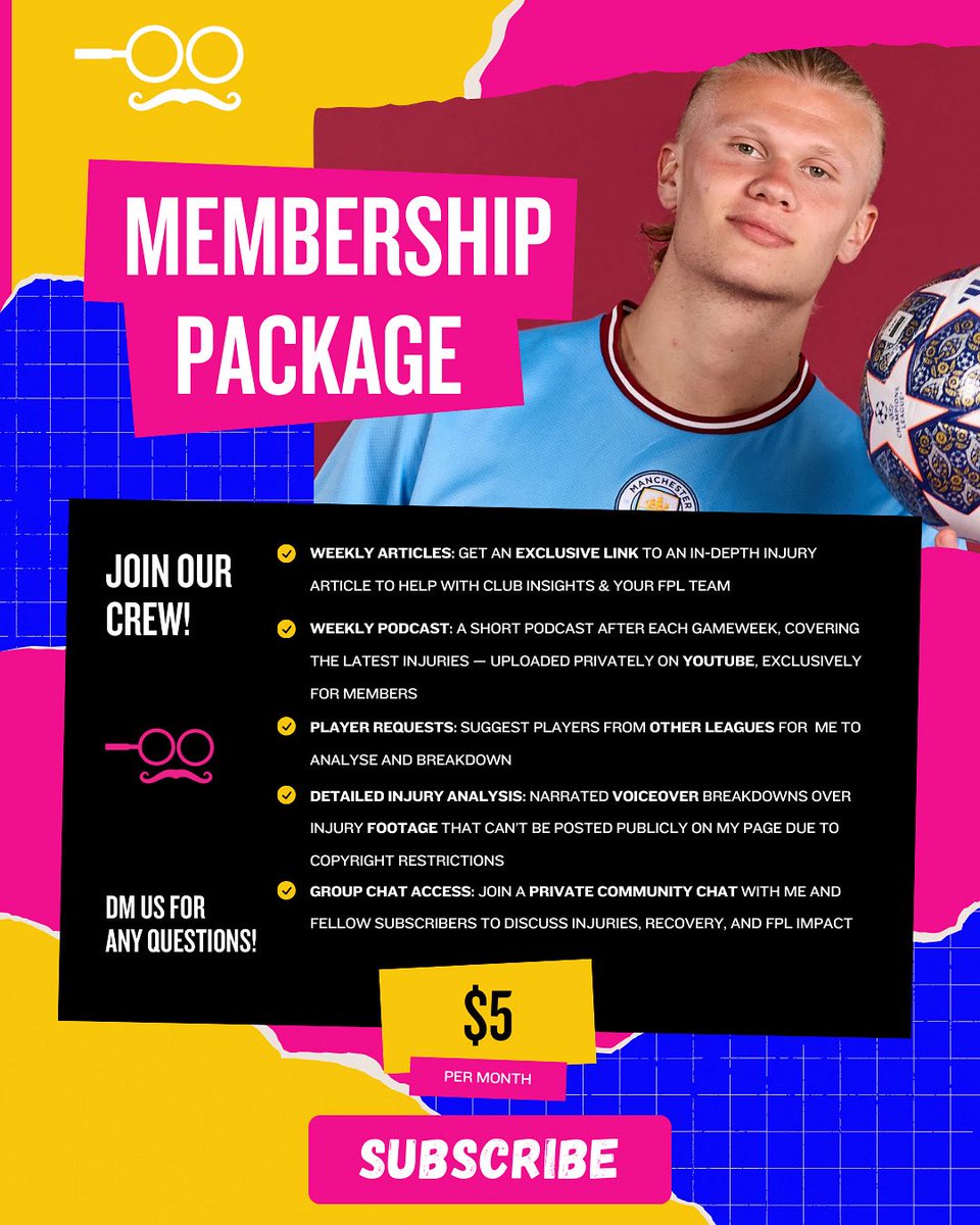 🚨 Join the Crew! 🚨 

Subscribe using the button on our Instagram profile!

👉 instagram.com/physioscout/

The Membership Package is here – built for those who want exclusive access to injury insights, analysis, and community. 

Here’s what’s inside:

📄 Weekly Articles – Exclusive