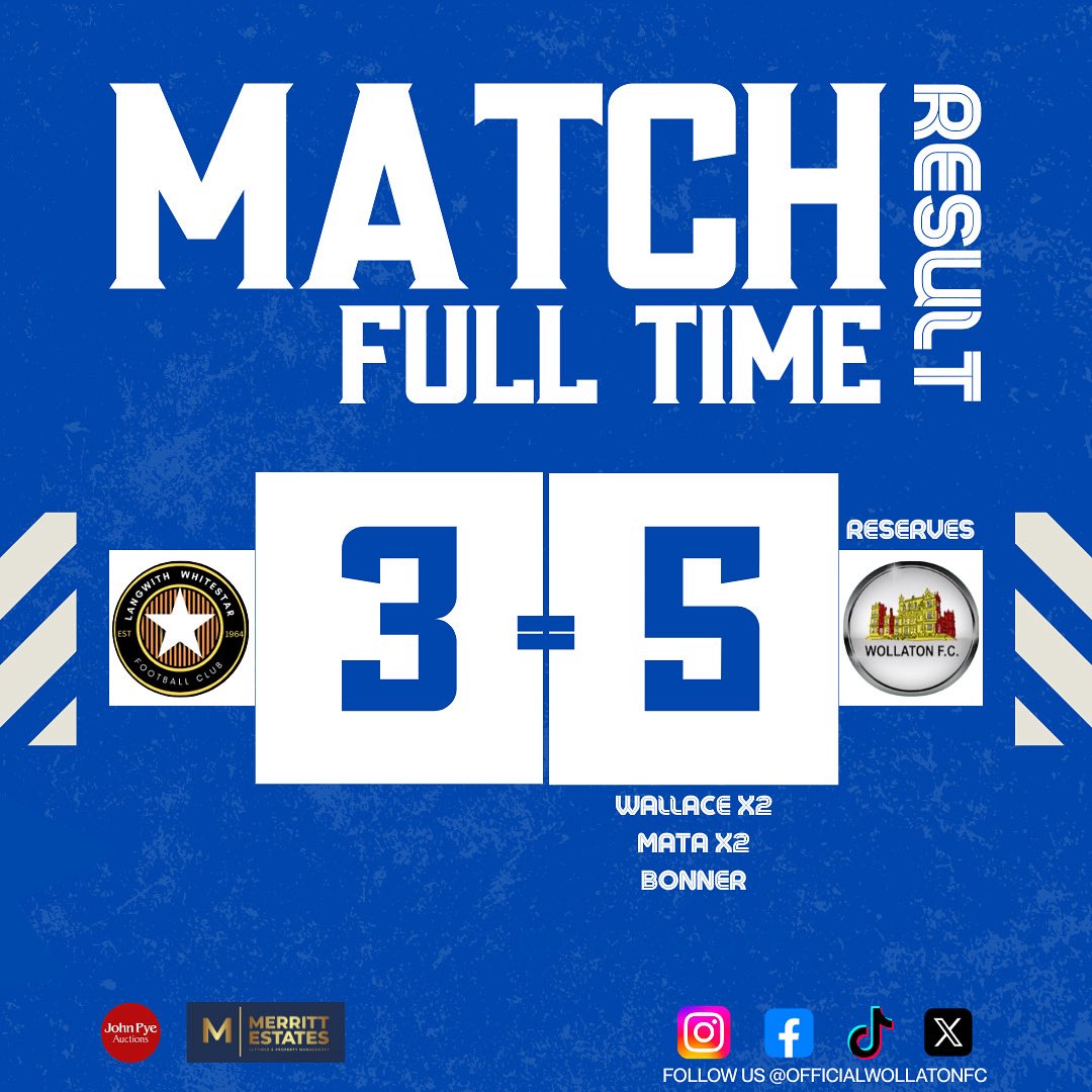 🔥3 on the bounce!🔥

Reserves win 3-5 at Langwith Whitestars FC.

Wallace x2 ⚽
Mata x2 ⚡
Bonner from the spot🎯😮‍💨

Some sloppy goals conceded in the final 20, but momentum building nicely 👊💙

#UpTheWollo