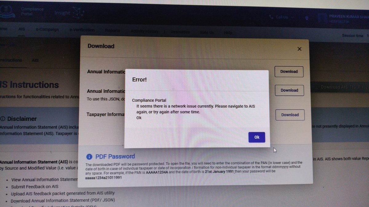 Mkscool's tweet photo. @IncomeTaxIndia 
Ais/Tid Not downloading from your portal directly. https://t.co/9lSeHpBgr2
