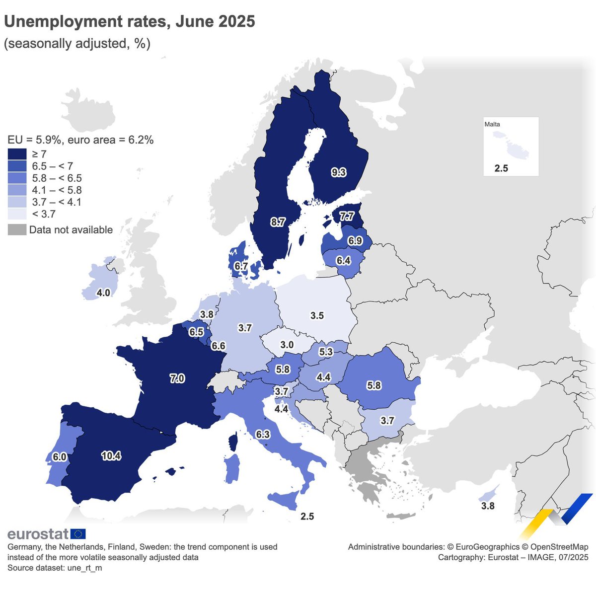 🚀 La creación de empleo en España está en claro crecimiento.

📉 Sin embargo, la tasa de paro (10,4%) sigue siendo la más alta de la UE. 

¿Por qué existe este desajuste? ¿Qué pasa con el crecimiento? Va HILO🧵⬇️