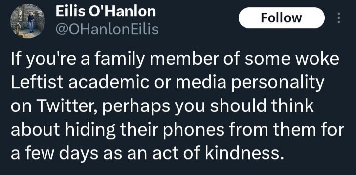 Shrill by Mouth (@iskesullas) on Twitter photo O'Hanlon is the one who needs her phone taken off her before what's left of her brain fully liquifies from consuming Anglo-American far right slop. A middle aged Irish woman ranting about 'woke leftist academics' 🥴 At least she gets paid for what she regurgitates to the Sindo. O'Hanlon is the one who needs her phone taken off her before what's left of her brain fully liquifies from consuming Anglo-American far right slop. A middle aged Irish woman ranting about 'woke leftist academics' 🥴 At least she gets paid for what she regurgitates to the Sindo.