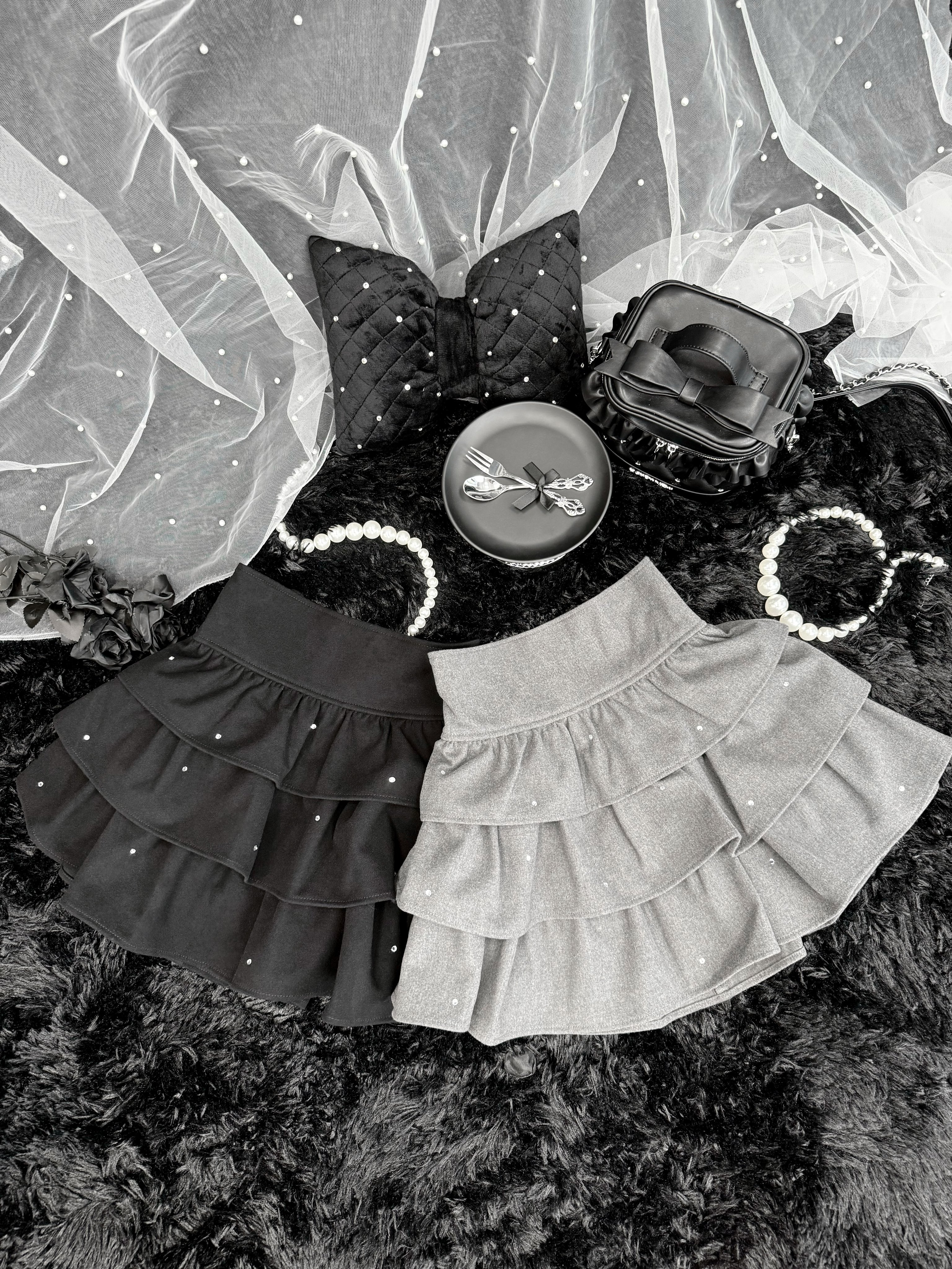 HONEY MEW ティアードフリルスカート 黒 フリーサイズ ハニーミュウ