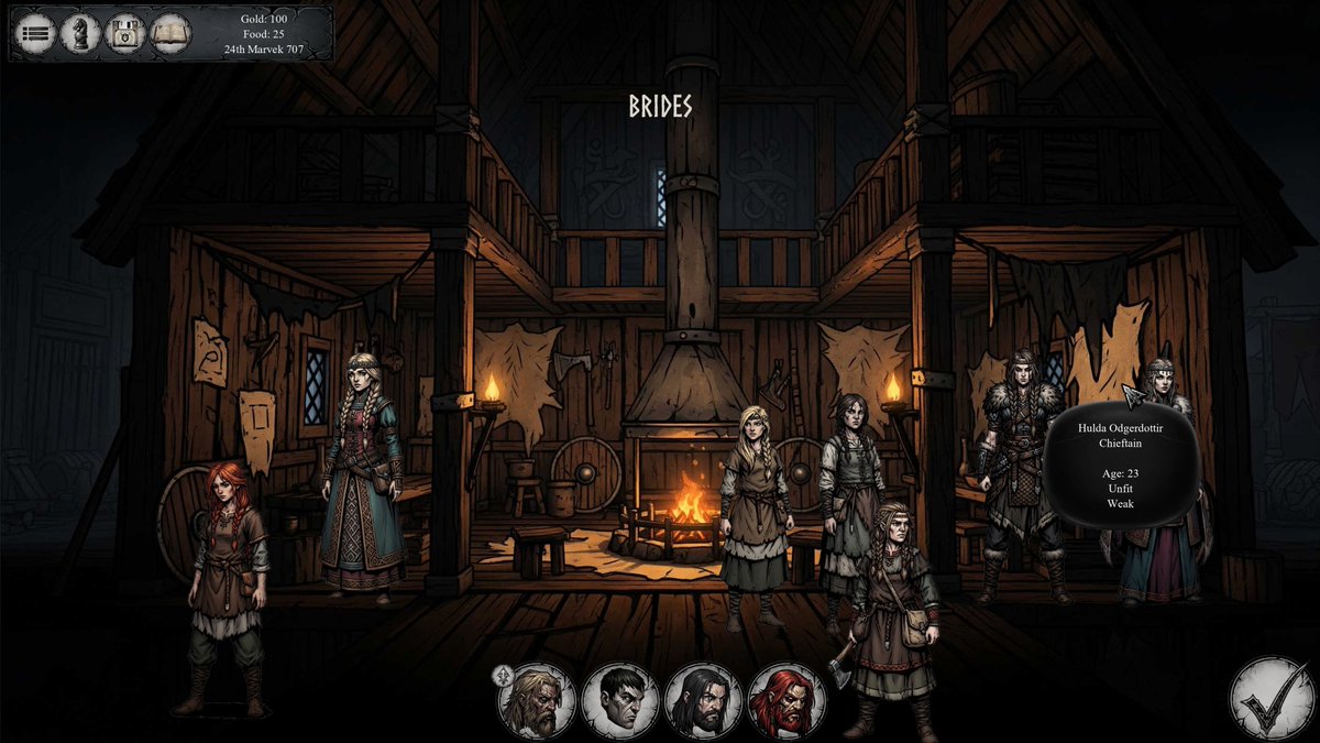 Valhol diary - let's talk about wives and family!  (WIP)

Here you have come to a big city in search of a wife. Even the chieftain's daughter is available!

Will you marry for the wealth that brings? She looks a little sickly though... Have you amassed enough glory and wealth