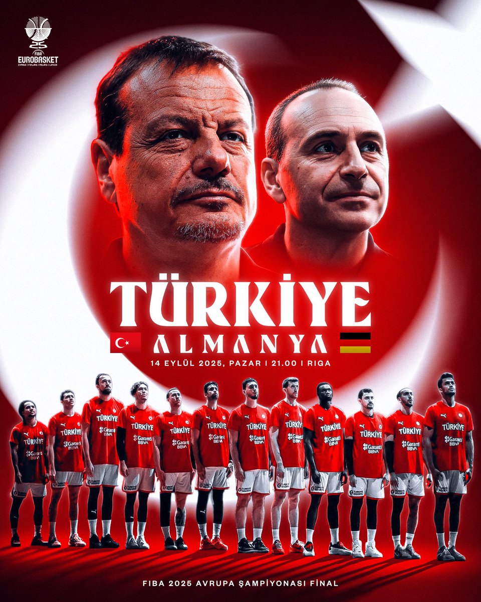 #12DevAdam şampiyonluk için sahada🇹🇷🇹🇷🇹🇷

EuroBasket 2025'te şampiyon belli oluyor🏆

🇹🇷 Türkiye - Almanya 🇩🇪
🆚 EuroBasket 2025 Final Maçı
➡️ Bugün 
⏰ 21.00
📺 TRT 1