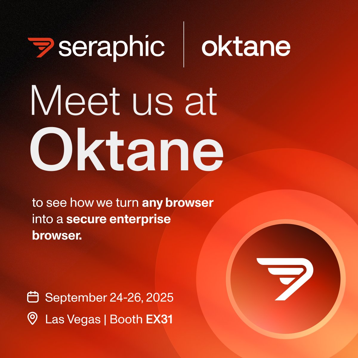 Swing by Booth EX31 at #Oktane for personalized demos, deep dives on integrations, or to just chat about #browsersecurity!

Want to schedule in advance? Click here 👉 marketing.seraphicsecurity.com/oktane-usa-2025