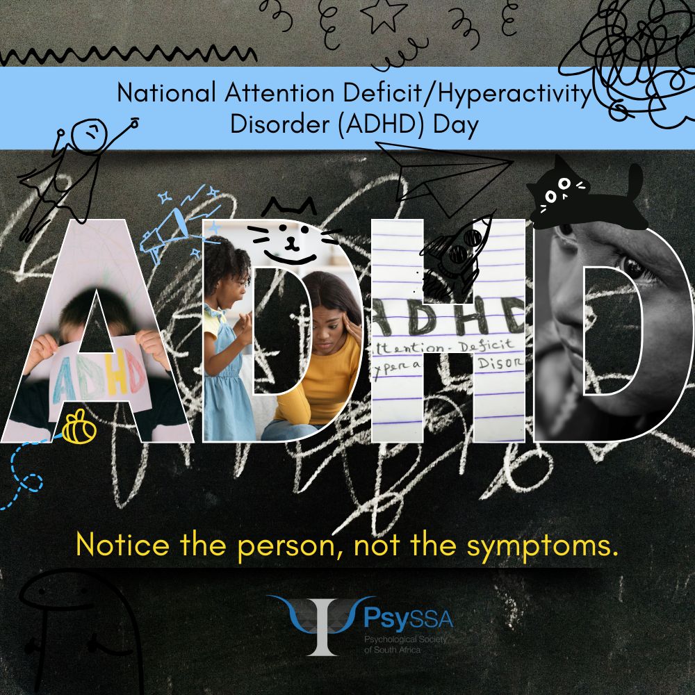 PsySSA_'s tweet photo. National ADHD (Attention Deficit / Hyperactivity Disorder) Awareness Day ๐
Notice the person, not the disorder
๐ Click here for more information: https://t.co/17kh3aCNax
#adhd #psychology #psyssa #mentalhealth https://t.co/uvEjrsdy3U