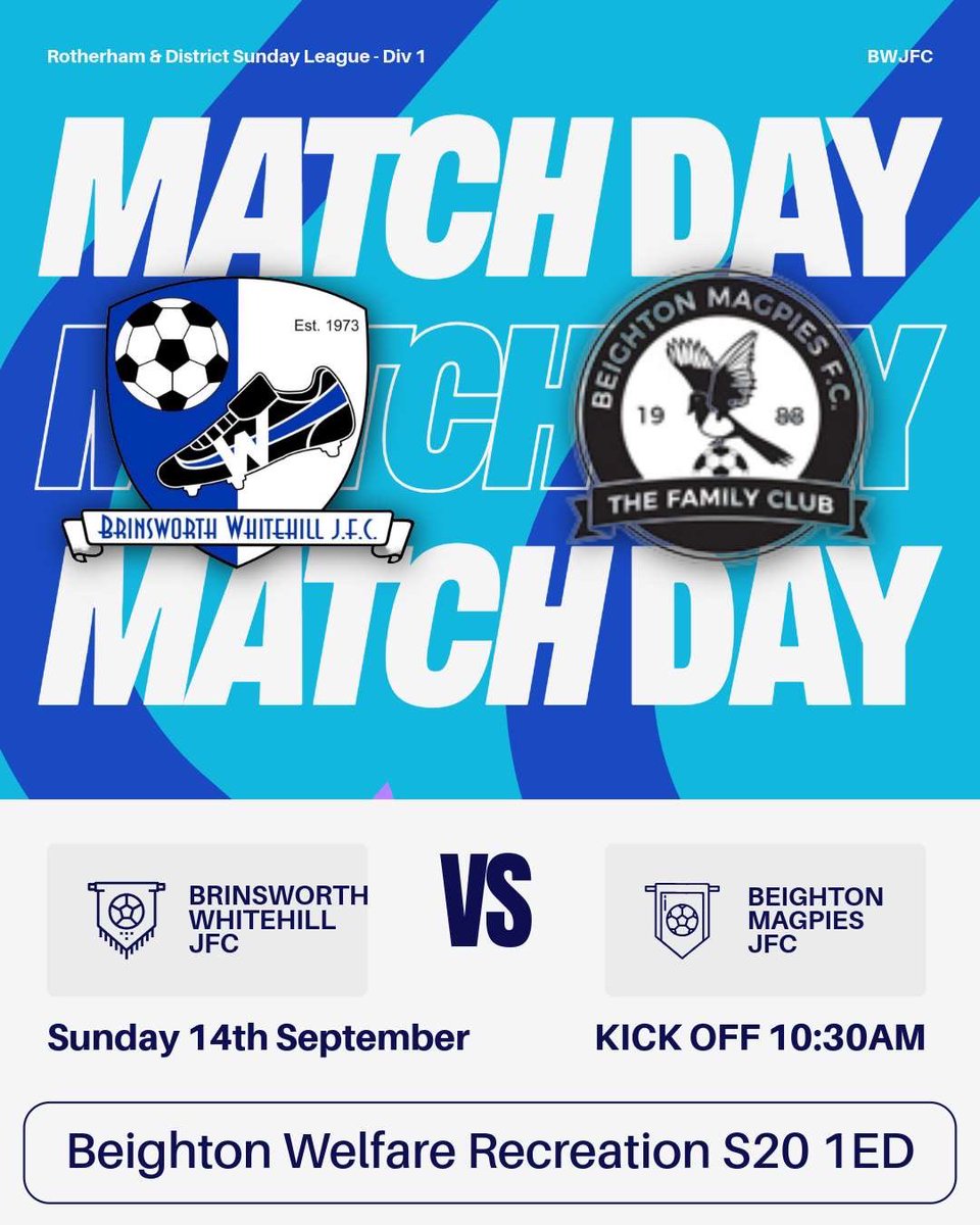 Brinsworth Whitehill Snr (@whitehillsnr) on Twitter photo Todays game sees us travel to <a href="/beightonmagpie/">Beighton Magpies FC Mens</a>, always a good watch get down support the boys ⚽️🔵⚪️
⌚️KO- 10:30 am Todays game sees us travel to <a href="/beightonmagpie/">Beighton Magpies FC Mens</a>, always a good watch get down support the boys ⚽️🔵⚪️
⌚️KO- 10:30 am