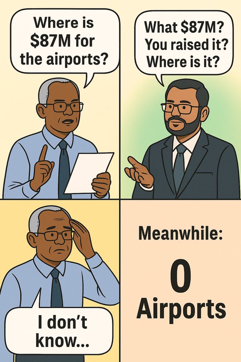 Funds vanish. Projects stall. Youth are left jobless. Islands still wait for connectivity
This isn’t development it’s disappearance
Until we know where the $87M airport fund went, every new “big project” is just another question mark
Maldivians deserve answers, not ghost airports