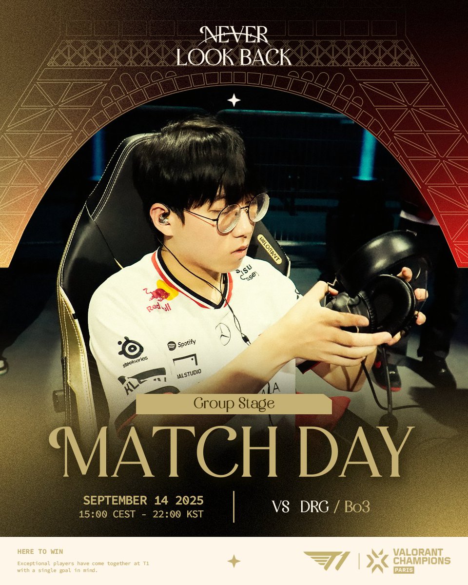 T1's tweet photo. #VALORANTChampions Paris Group Stage 
vs DRG

It’s T1 Time!

#T1VALORANT https://t.co/s4AbTjqtT4
