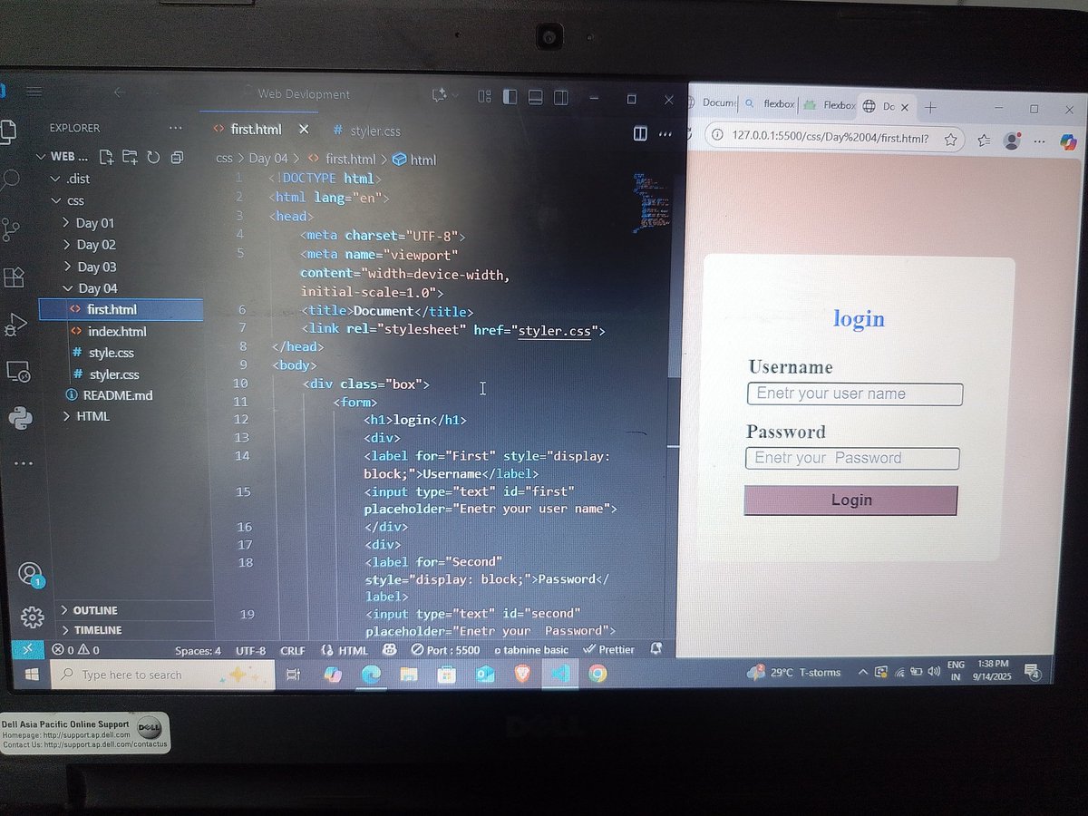 nikee_sahu41628's tweet photo. Day 10 ✅ 
#DefenseChallenge @rohit_negi9 
✨ Learned CSS Flexbox today!
🔹 display: flex; = superpower layout
🔹 Mastered justify-content, align-items, flex-direction  
Building responsive designs feels smoother now.
#CSS #WebDevelopment https://t.co/sIWJA9Ajbk