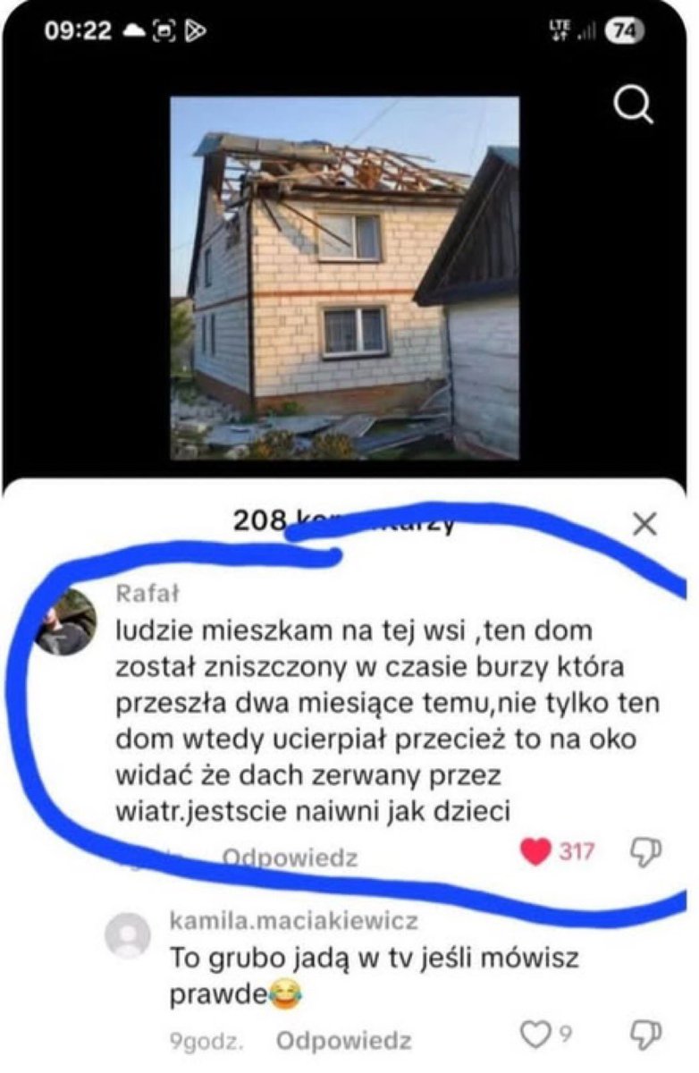 The answer is simple.

1) The house was damaged by a storm earlier. That’s why everyone is already cleaned up and neighboring houses are ok, because this one is the tallest and was hit by wind. The roof was blown away, as it was from metal sheets.

2) Someone went up the attic