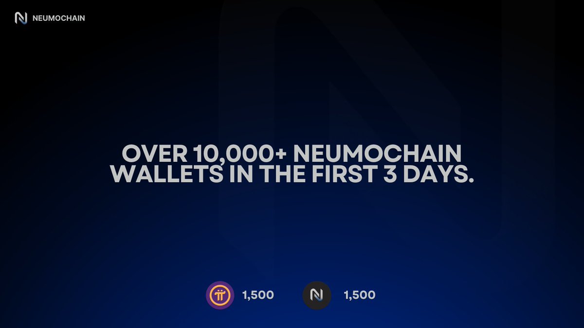 10,000 Neumochain Addresses in the First 72 Hours!

Our mining upgrade solution to crypto is becoming widely accepted by thousands of people in the very first days of its existence.

🎉 To celebrate this milestone, we are giving away 1,500 $NEU &amp; 1,500 $PI to 5 random lucky