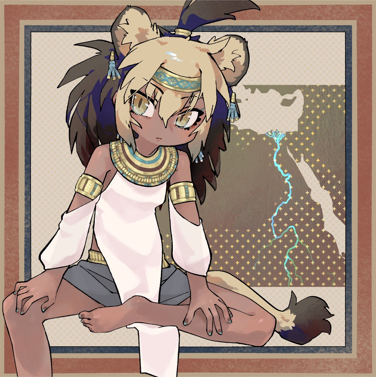エジプト(？)褐色ライオン耳バーバリーを描きました🦁🦁🦁✨✨