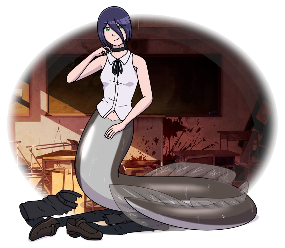 FoolDesmond's tweet image. This is a commission requested by @staticeyedstars of Reze from Chainsaw Man as an Eel Mermaid. My first take into mermaids of this style!

#Mermaid #VectorArt #ChainsawMan