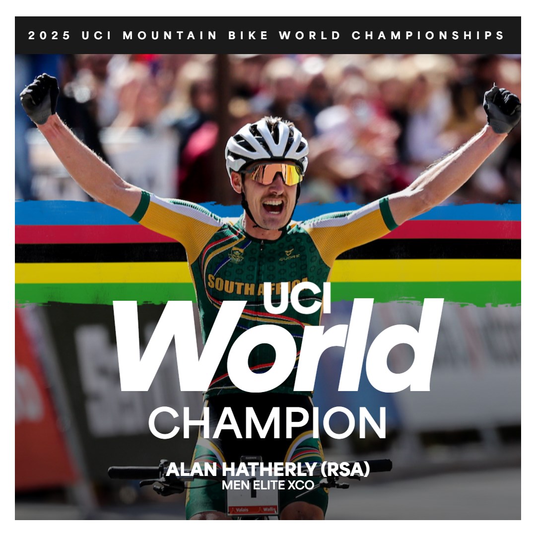Alan Hatherly 🇿🇦 

Your 2025 UCI Men Elite XCO World Champion 🌈 

#Valais2025 #CransMontana