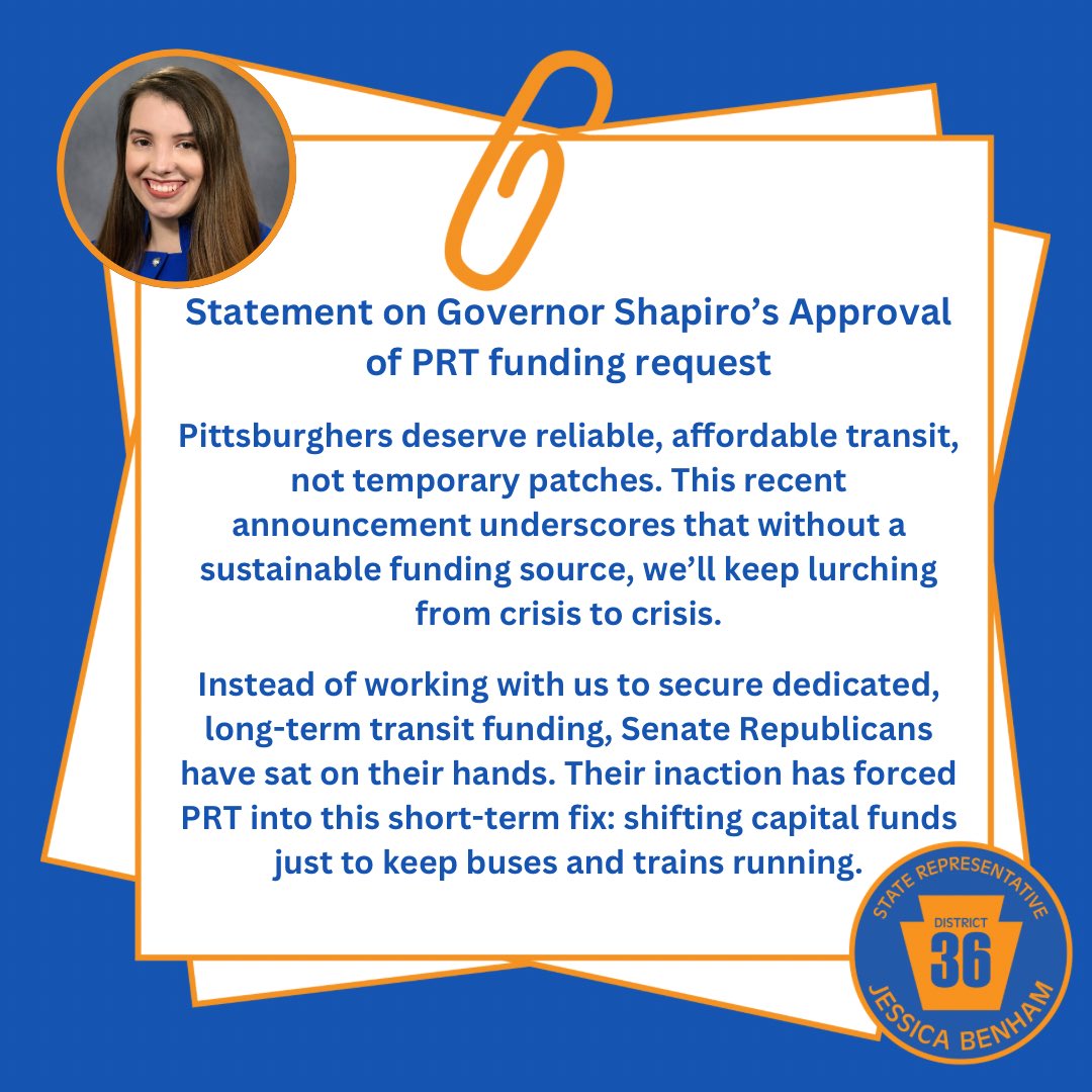 RepBenham's tweet image. The work on transit funding isn’t complete, and we deserve a system with a reliable funding stream.