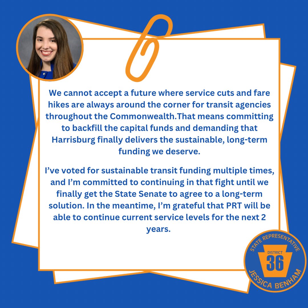 RepBenham's tweet image. The work on transit funding isn’t complete, and we deserve a system with a reliable funding stream.