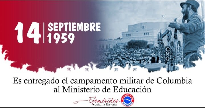 Un día como hoy de 1959 #Fidel entregó el antiguo cuartel de Columbia al Ministerio de Educación. Cumplía uno de los puntos del programa del Moncada: convertir los cuarteles en escuelas. #100AñosConFidel