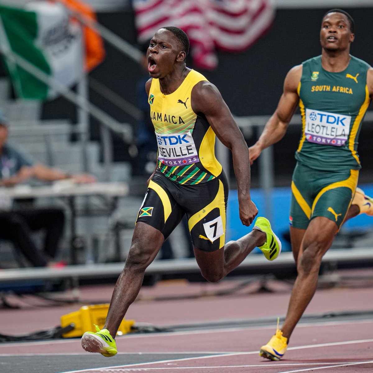 Oblique shuts it down 😤

🇯🇲’s <a href="/ObliqueSeville/">Oblique Seville official</a> wins the highly anticipated 100m final with a fast 9.77 🔥

#WorldAthleticsChamps