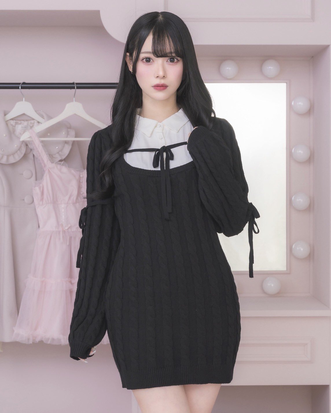pium レイヤードケーブルニット ブラック レイヤードケーブルニット – pium