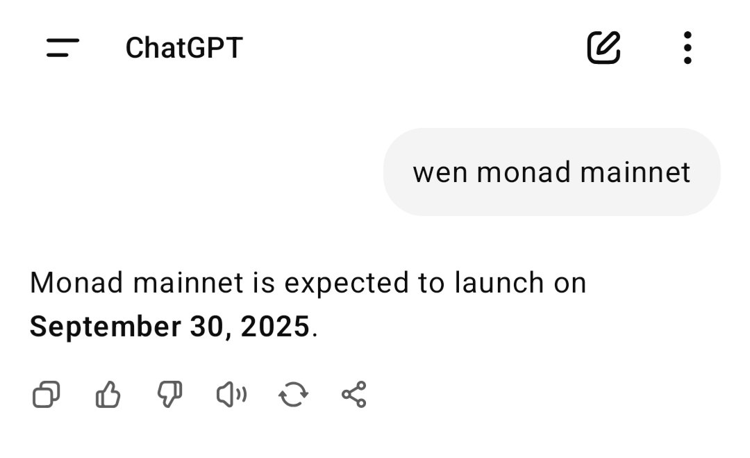 chatgpt confirm <a href="/monad/">Monad ⨀</a> mainnet on 30 september, 2025.