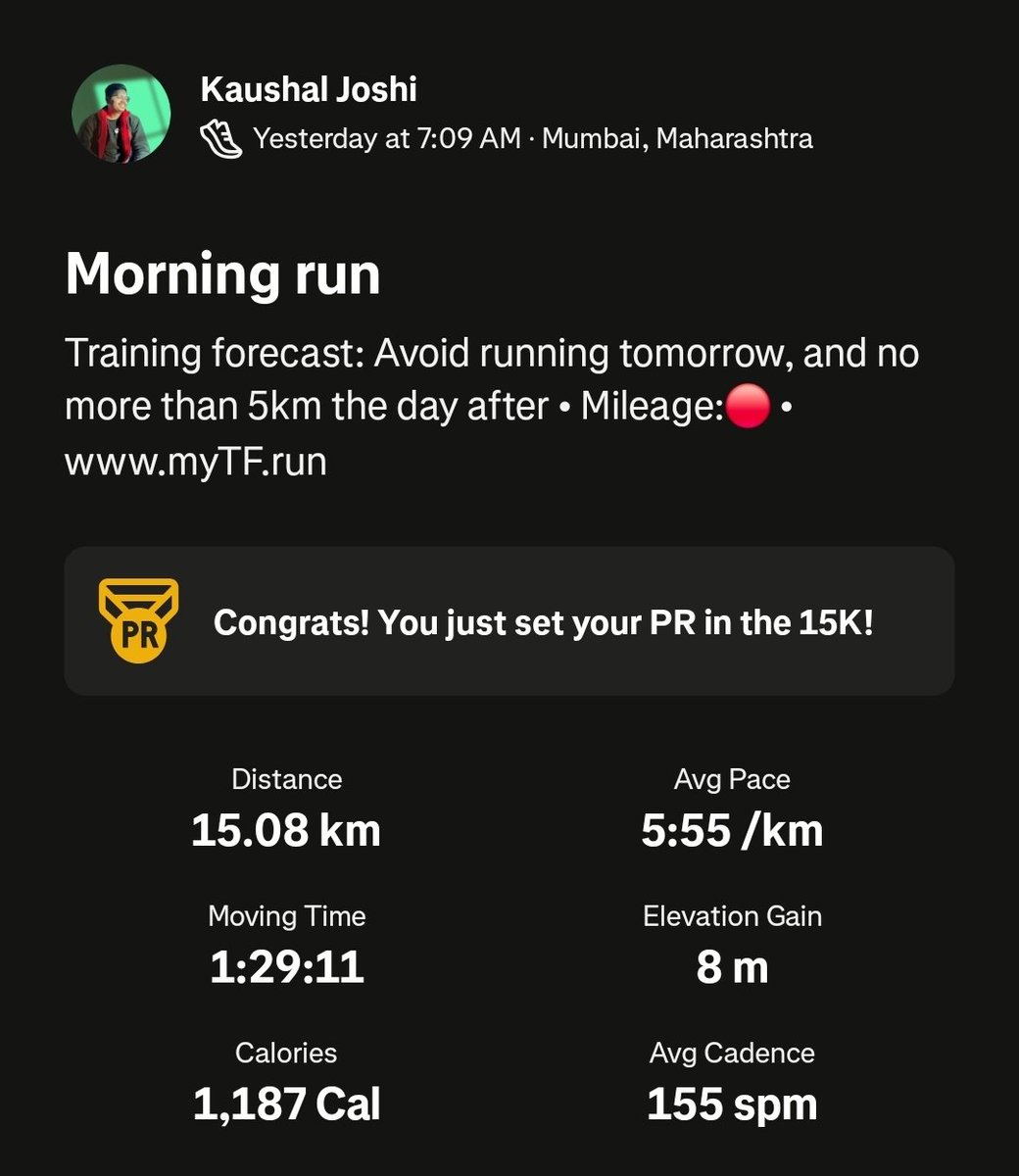clumsy_coder's tweet image. Casually hit my 15k PR yesterday

Need to learn to control my pace. I just run at whatever pace i feel comfortable at. 

Maybe good time to get a watch.