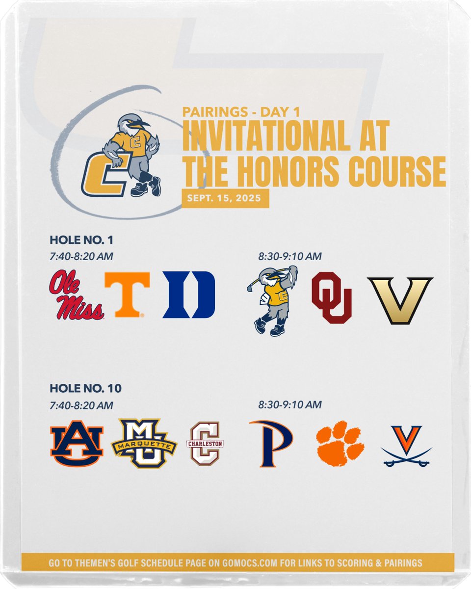 GoMocsMGLF's tweet image. Day 1 Tee Times at the Honors⏰

36-hole day, continuous play - Admission is FREE