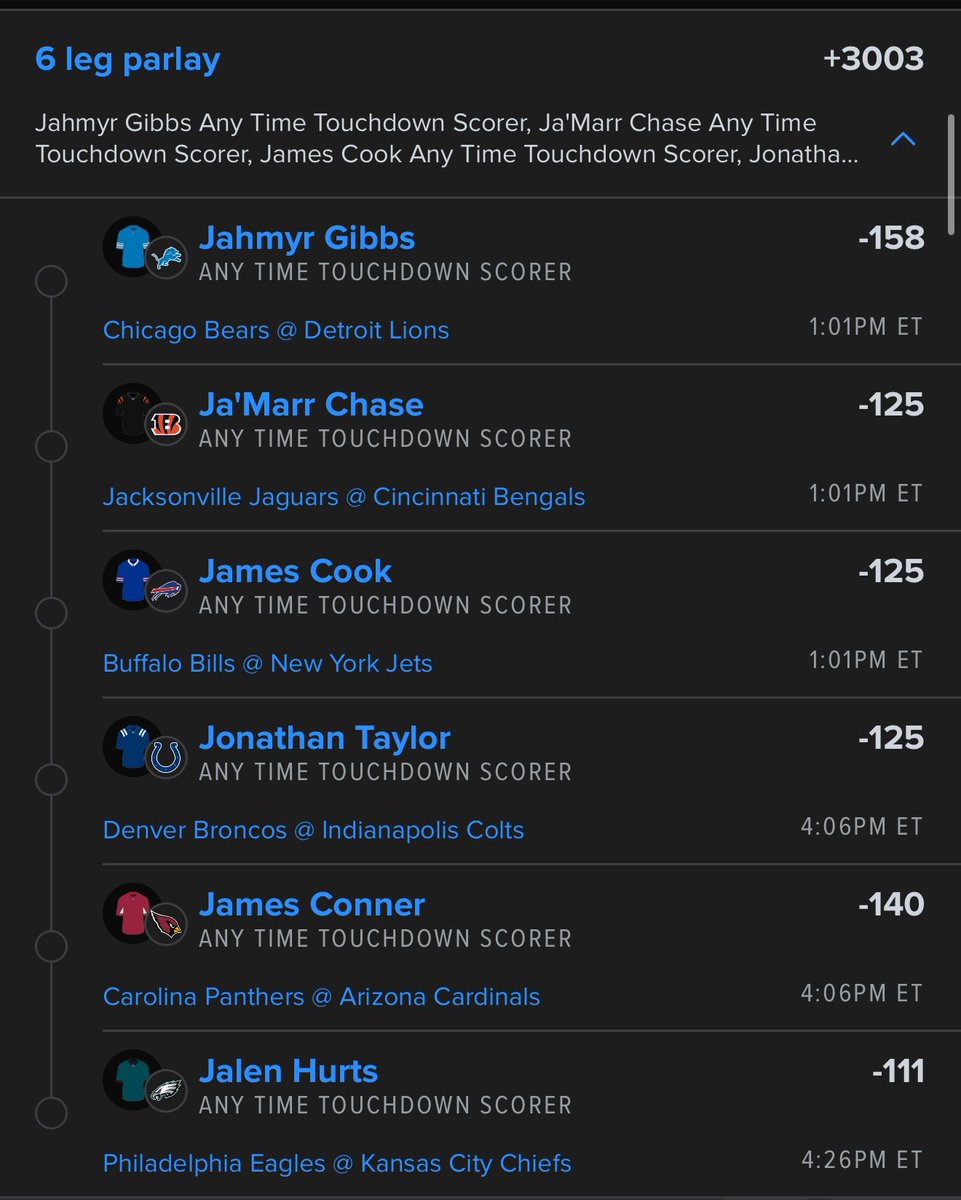 tadpolebe2021's tweet image. NFL play for everyone. This Js slip cashed for us several times last season. Maybe not the exact players, but our Js slip we rode did. Chase &amp;amp; Gibbs are my favorite from this parlay. GL