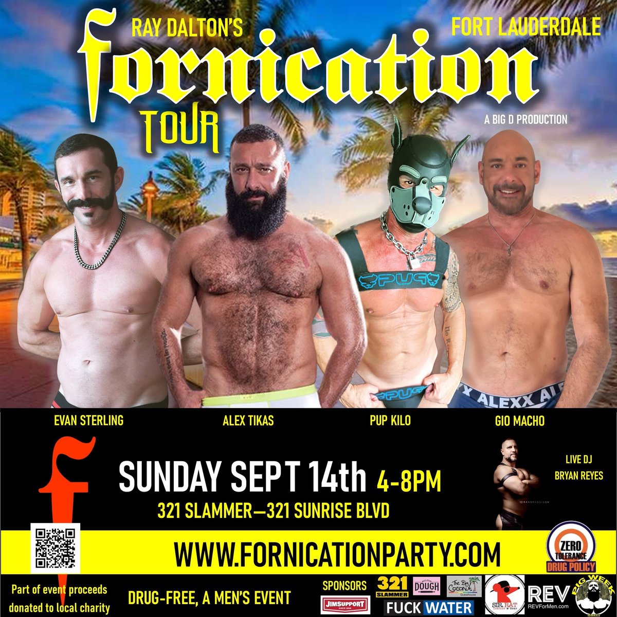Fort Lauderdale! TODAY! It’s almost time to join the hot and handsome lineup of #FornicationMen for another down &amp; dirty Fornication party. Doors open at 4pm. Don’t be late and grab tix online prior to opening to save $$. Tix &amp; info: fornicationparty.com/fort-lauderdale