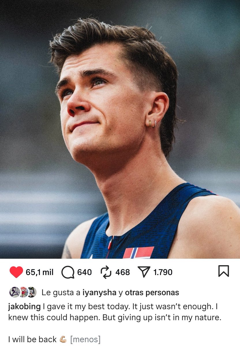 Pues que Jakob se presente a un Mundial de 1500 (prueba que ahora mismo tiene un nivel de la hostia), sabiendo que no está ni de lejos a su nivel... le humaniza mucho, y no he sentido ninguna alegría por su eliminación esta vez.

Y si encima escribe esto, pues... 🎩