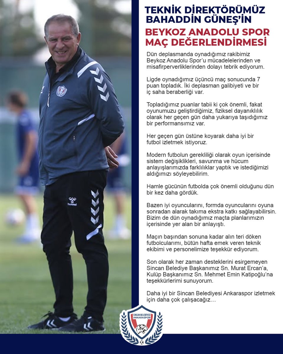 Teknik Direktörümüz Bahaddin Güneş'in Beykoz Anadolu Spor Maç Değerlendirmesi.