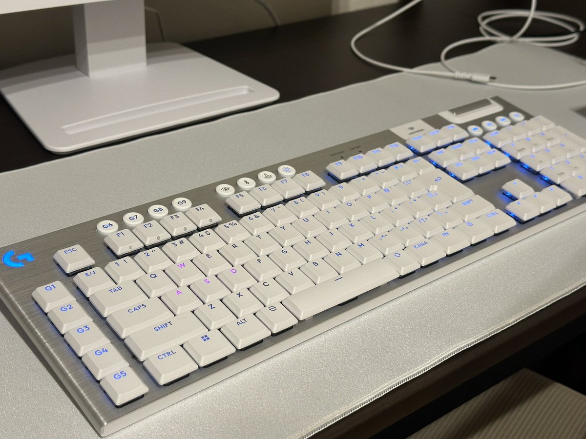 使っていたキーボードのキートップが禿げて来たので、気分転換も兼ねて買い替えた。

色々触ってみた結果、PCゲームは一切やらないのにゲーミングキーボードにした（笑）ロープロファイルで凄く入力し易いし、何よりタクタイル軸が文字入力し易い。

Logicool G915X Lightspeed