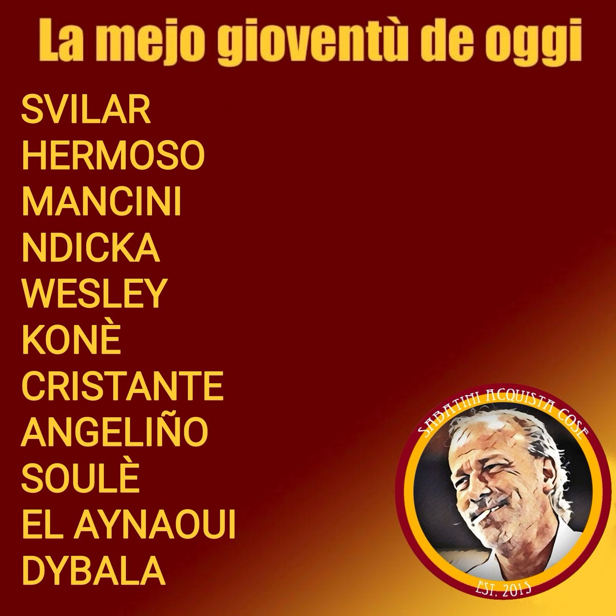 #RomaTorino
#FormazioneUfficiale
#ASRoma
#SerieA
#StadioOlimpico
#DAZN
<a href="/OfficialASRoma/">AS Roma</a> 
#SabatiniAcquistaCose