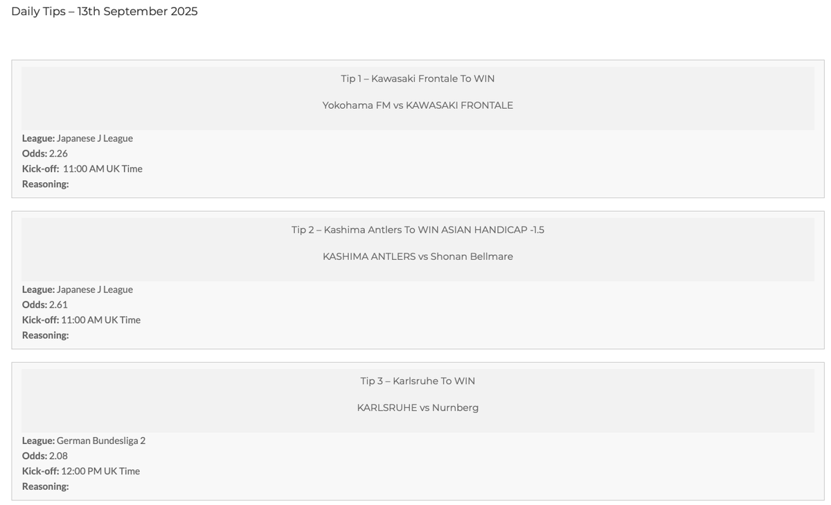 Football_TipsFc's tweet image. Morning Guys ☕️✅
We landed 3/4 yesterday, including Kashima Antlers -1.5 Asian Handicap at 2.61 💥 3-0 win!
Asian Handicaps are 🔑 - they can turn strong favourites into value bets by covering the bigger win margin.
Today’s tips are live - featuring a Double + Treble 👉…