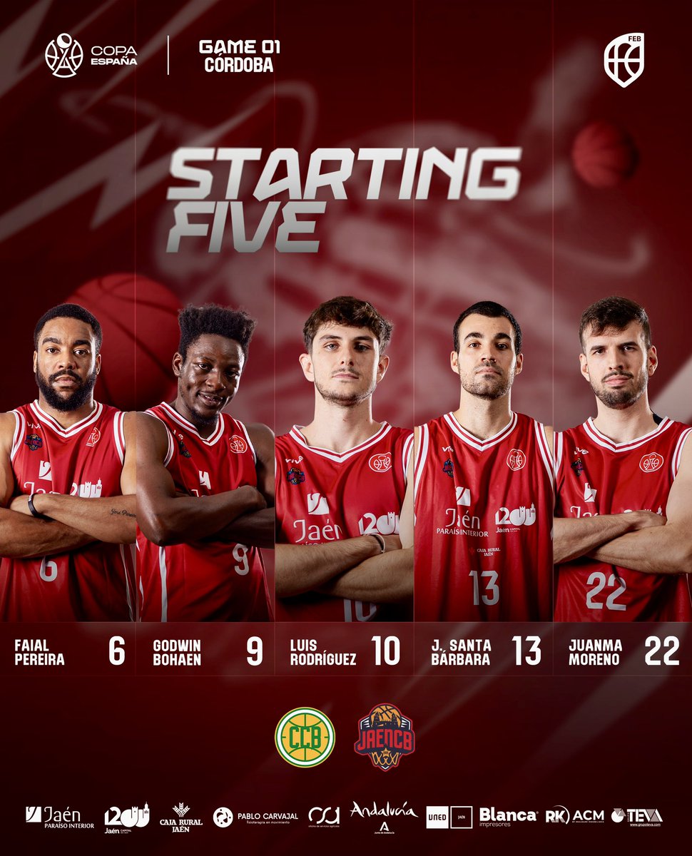 STARTING FIVE | COPA DE ESPAÑA 🔴

Estos son los cinco elegidos para comenzar el partido frente a Coto Córdoba CB 💪🔥

👕 6 - Faial Pereira
👕 9 - Godwin Bohaen
👕 10 - Luis Rodriguez
👕 13 - Javi Sata Bárbara
👕 22 - Juanma Moreno

#StartingFive #JaénCB #CopaEspaña