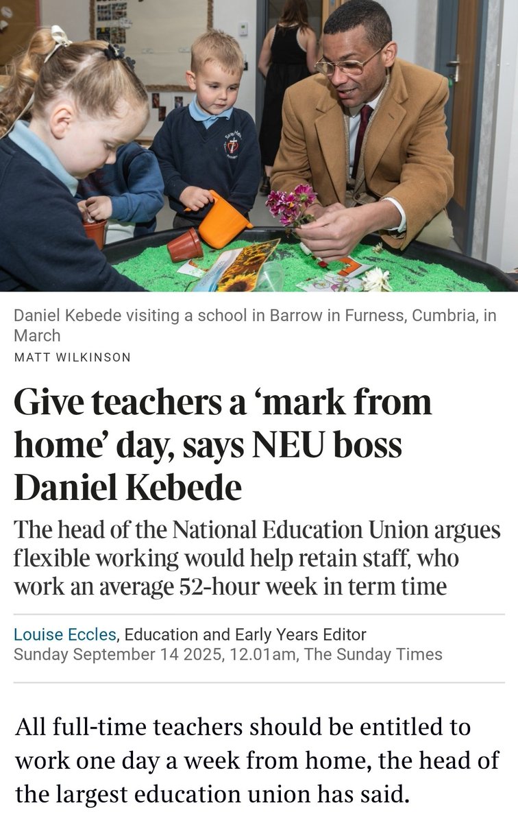 DanielKebedeNEU's tweet image. In the Sunday Times today.

20% PPA that teachers are allowed to do from home would make a difference.

Graduates are entering the workforce expecting greater flexibility - to attract and retain great teachers, education needs to meet that challenge.

thetimes.com/article/f6b16a…