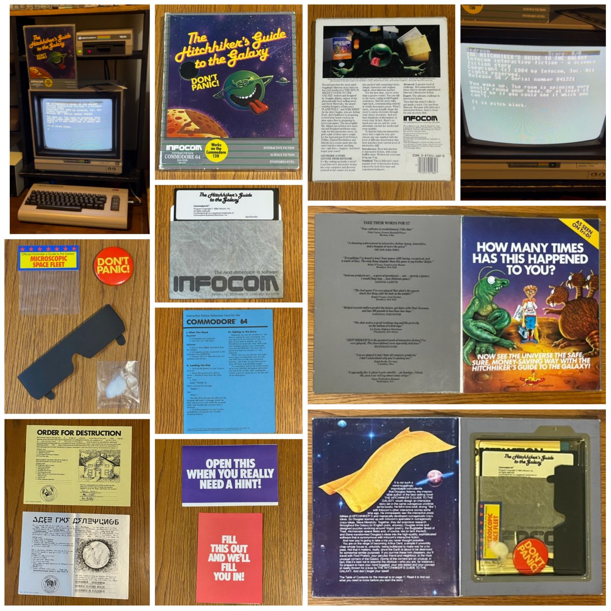 CharlesHawn66's tweet image. Hitchhiker&apos;s guide to the Galaxy was released 41 years ago today on Sept 14, 1984. Written by Steve Meretzky and Douglas Adams. It was #Infocom&apos;s 14th game. What a bad day! As the story begins a bulldozer is preparing to level your house. DON’T PANIC! #Commodore64 #Commodore #C64