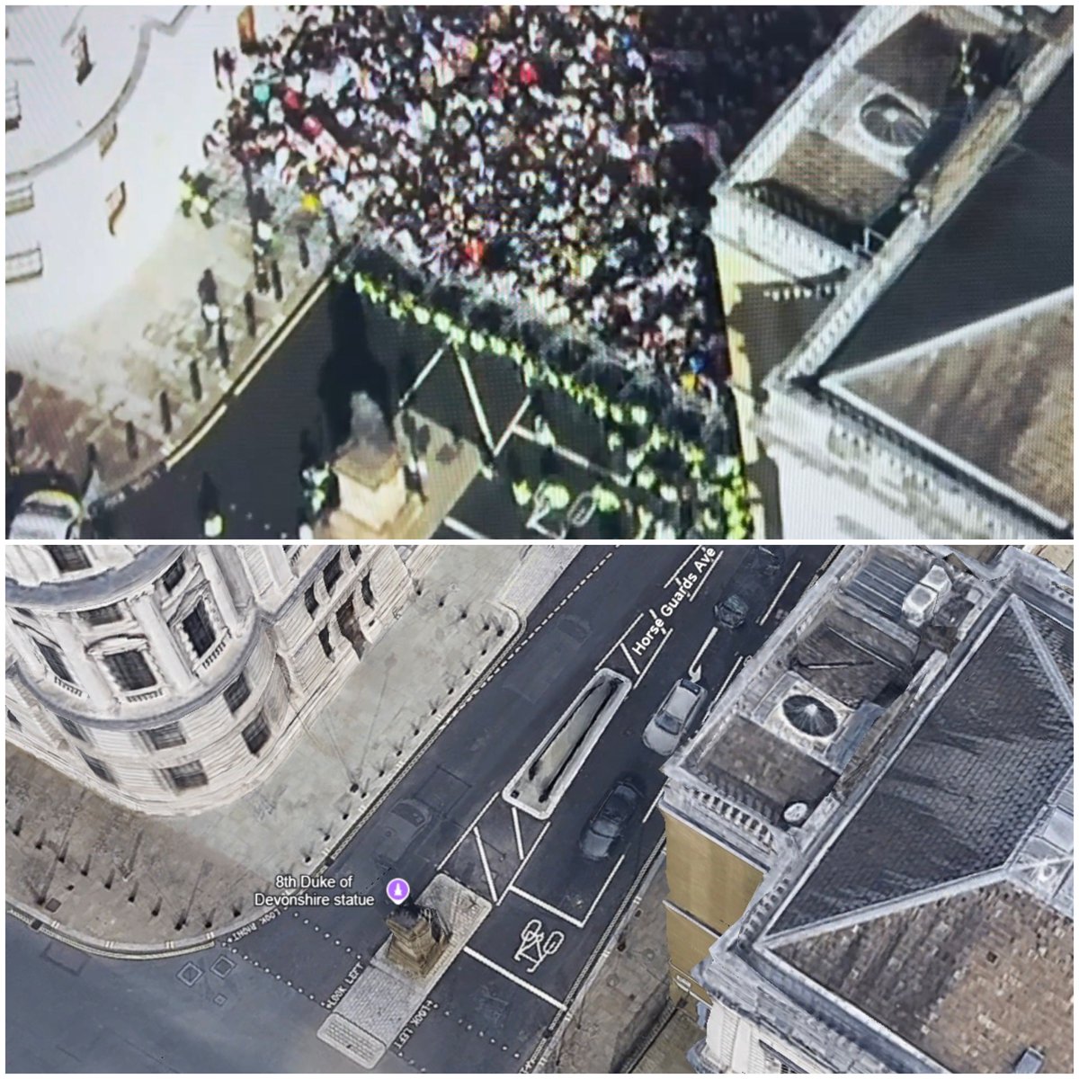 metpoliceuk's tweet image. The footage was filmed yesterday afternoon shortly before 3pm at the junction of Whitehall and Horse Guards Avenue. 

It is quite obviously not Trafalgar Square as is suggested in the AI response you have referenced, but for the avoidance of further doubt we have provided a…