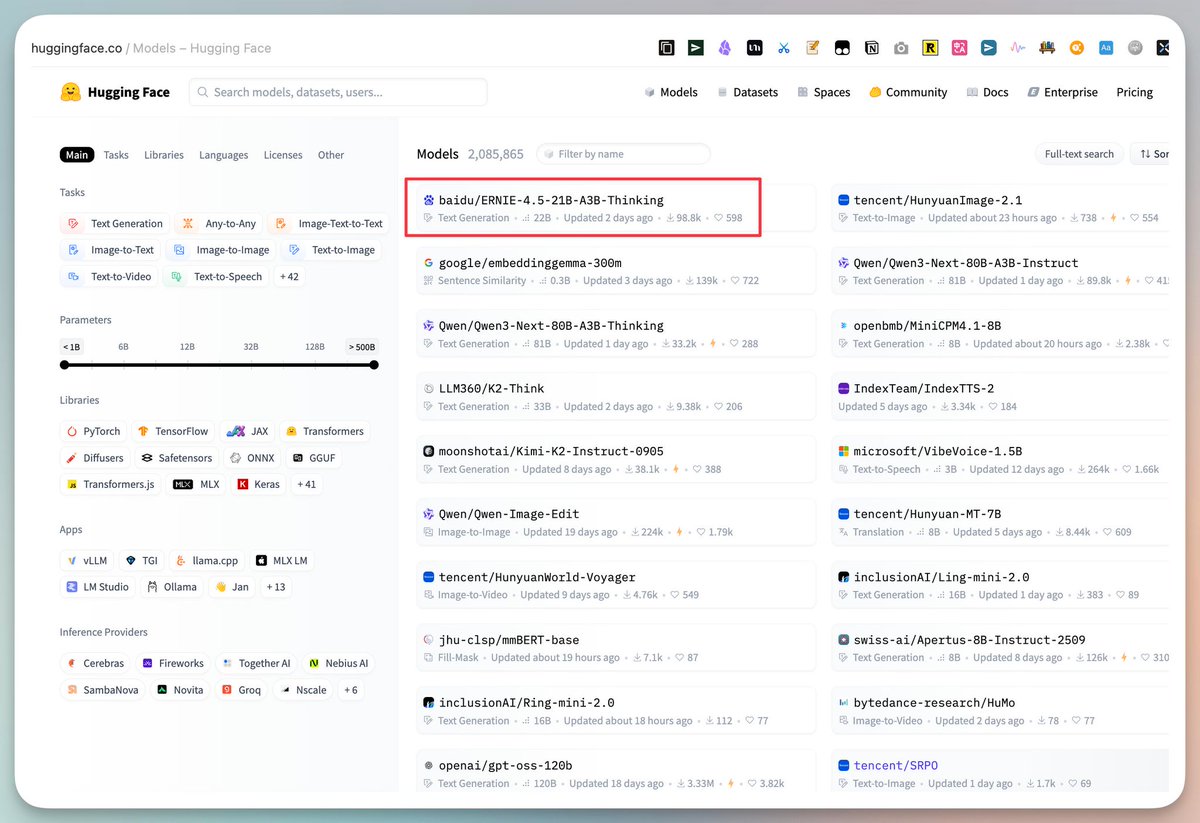 Interesting
The top model on Hugging Face rn is Baidu Ernie 4.5 21B Thinking
Has anyone played with it