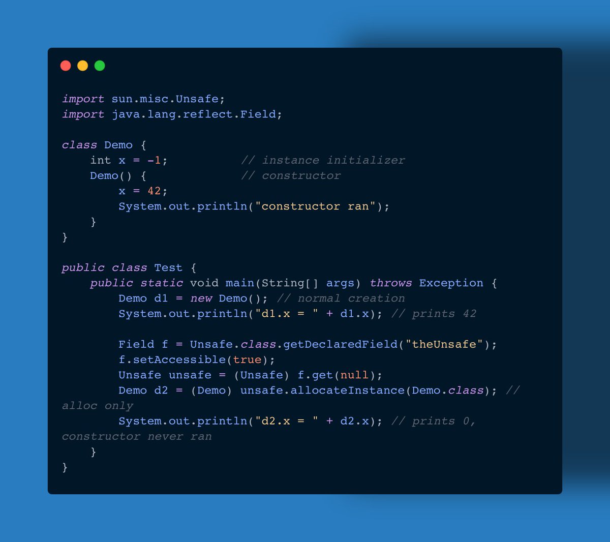 Java: In Java “creating an object” normally means two steps: one, allocate memory on the heap for the object; two, run instance initialization and the constructor so the object reaches its intended state. new MyClass() does both.✨️

There are a few ways to get an object