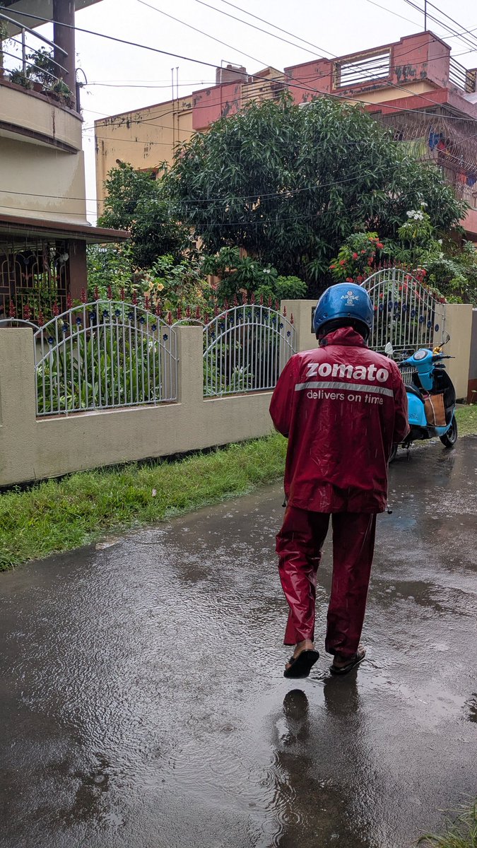 Major respect to <a href="/zomato/">zomato</a> delivery partners for delivering on time even in tough weather conditions 🫡🫡🫡