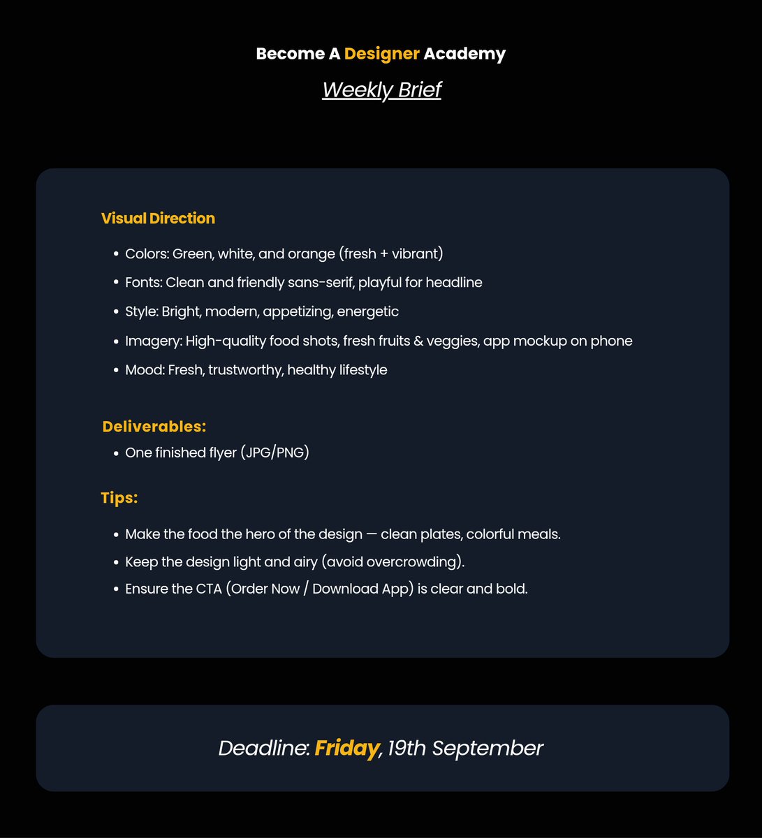 Bcomeadesigner's tweet image. New week, new brief 📢

Join our accountability community if you are ready to consistently practice and keep growing as a designer.