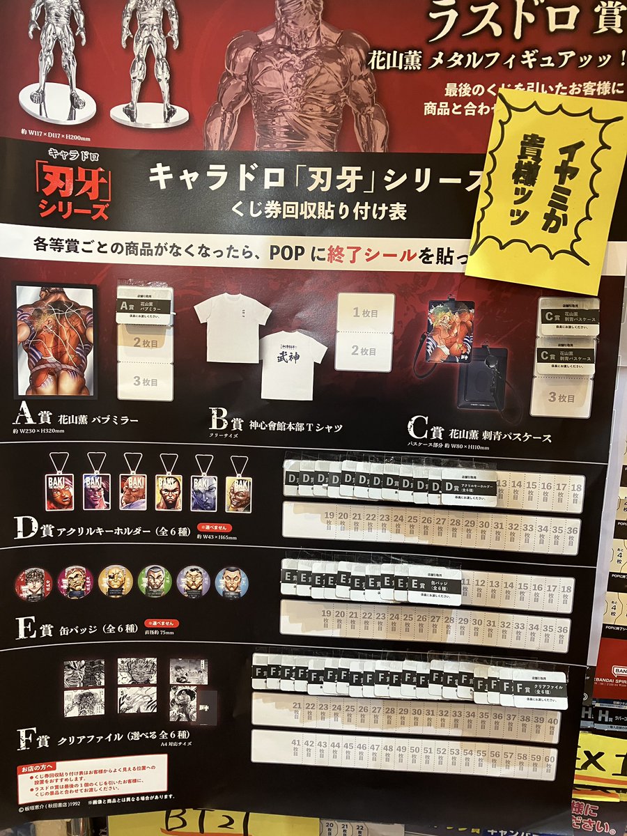 キャラドロ 刃牙 一番くじ 花山薫 パスケースピ C賞 クリアファイル 缶バッジ ヴィレッジヴァンガードららぽーとTOKYO-BAY店 on X: 